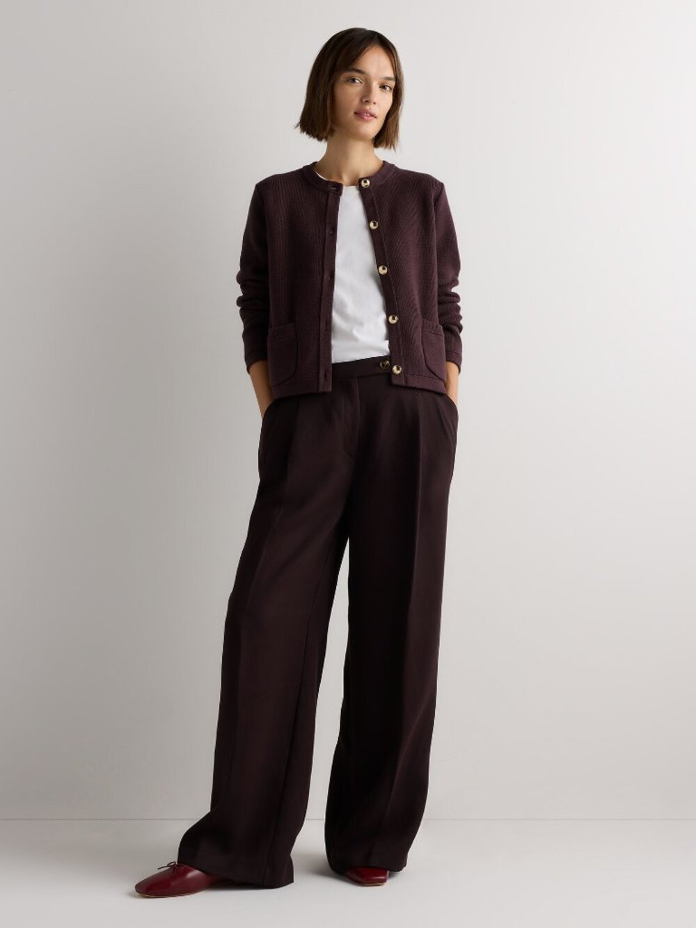 Quince Cotton Sweater Jacket in Chocolate Plum - Picture 8 of 10